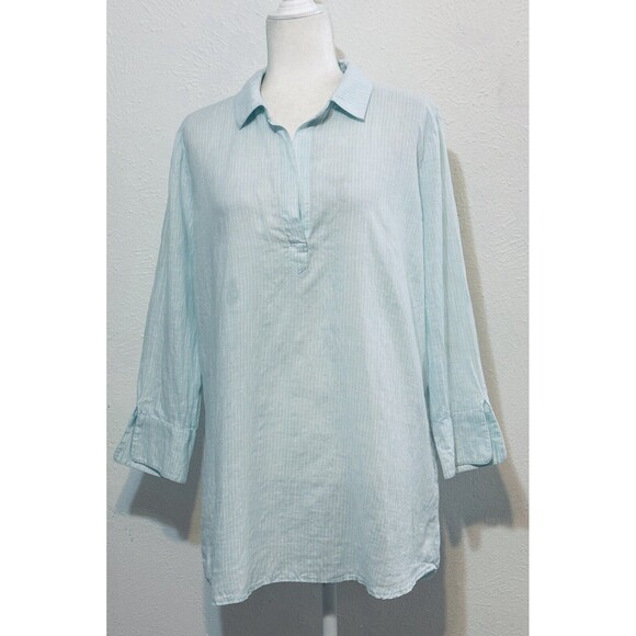 Vineyard Vines Size L Lucaya Tunic 100% Linen Striped Mint Green Timeless Staple - Picture 2 of 13